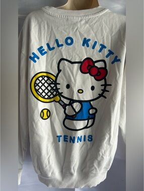 Hello Kitty Tennis Club White Crewneck Sweatshirt Full Back Logo | Size Small